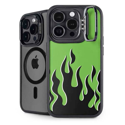 Green Flames iPhone 14 Pro Kickstand Case