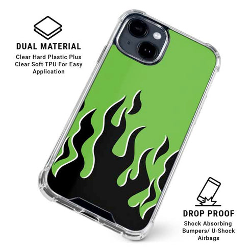 Green Flames iPhone 15 Clear Case
