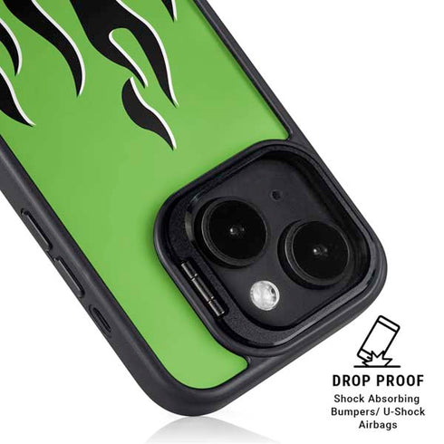Green Flames iPhone 15 Kickstand Case