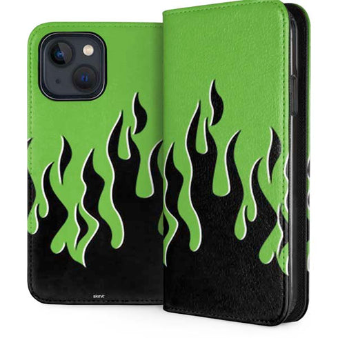 Green Flames iPhone 15 Plus Folio Case