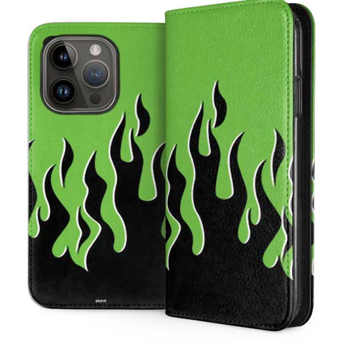 Green Flames iPhone 15 Pro Folio Case