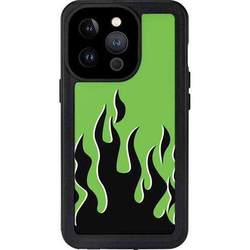 Green Flames iPhone 15 Pro Waterproof Case
