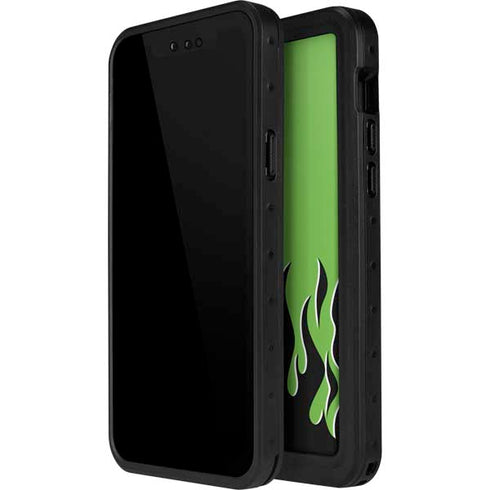 Green Flames iPhone 15 Pro Waterproof Case
