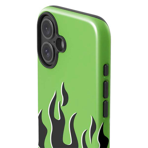 Green Flames iPhone 16 Plus Impact Case