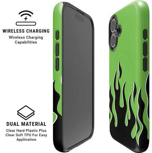 Green Flames iPhone 16 Plus Magsafe Impact Case