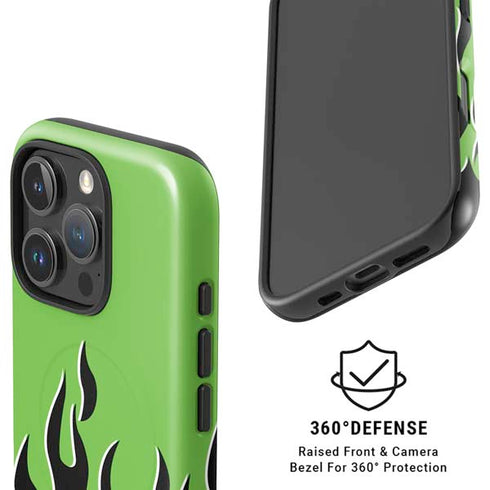 Green Flames iPhone 16 Pro Magsafe Impact Case
