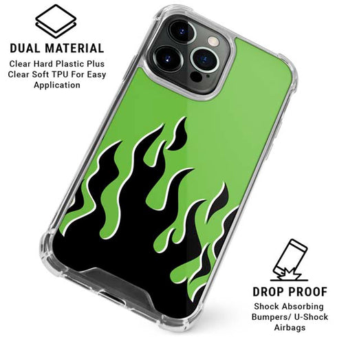 Green Flames iPhone 16 Pro Max Clear Case