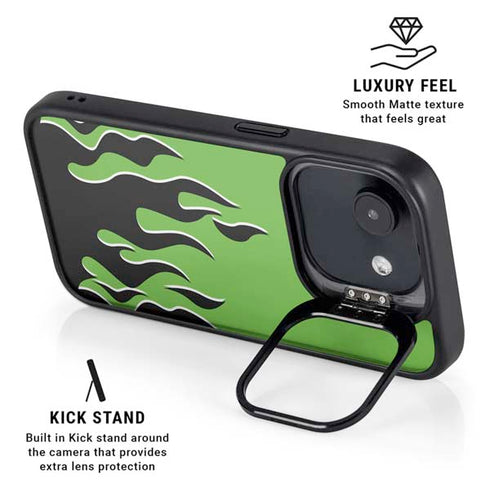 Green Flames iPhone 16e Kickstand Case