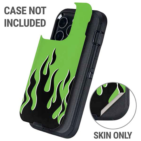 Green Flames Otterbox Defender iPhone Skin