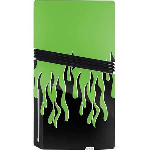 Green Flames PS5 Pro Disk Console Skin