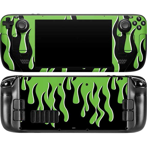 Green Flames Steam Deck Handheld Gaming Computer OLED Skin