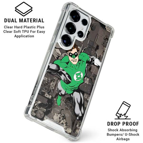 DC Comics Green Lantern Vintage Action Pose Pattern Galaxy S25 Ultra Clear Case