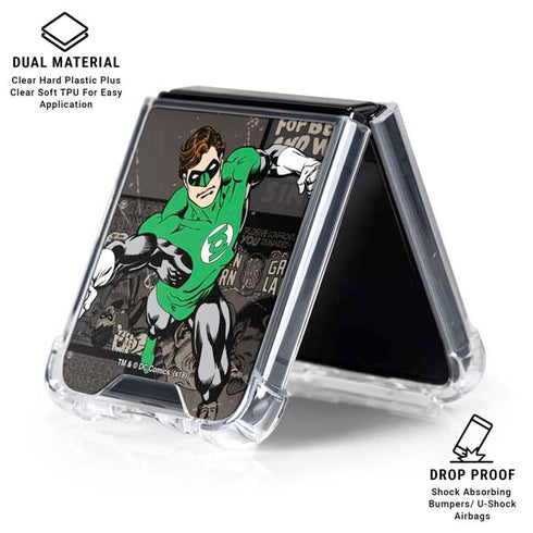 DC Comics Green Lantern Vintage Action Pose Pattern Galaxy Z Flip6 Clear Case