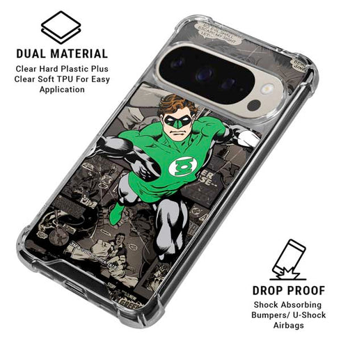 DC Comics Green Lantern Vintage Action Pose Pattern Pixel 9/9 Pro Clear Case
