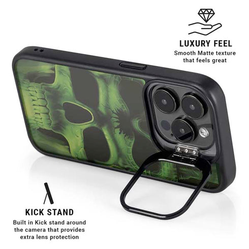 Liquid Blue Green Skulls iPhone 14 Pro Max Kickstand Case