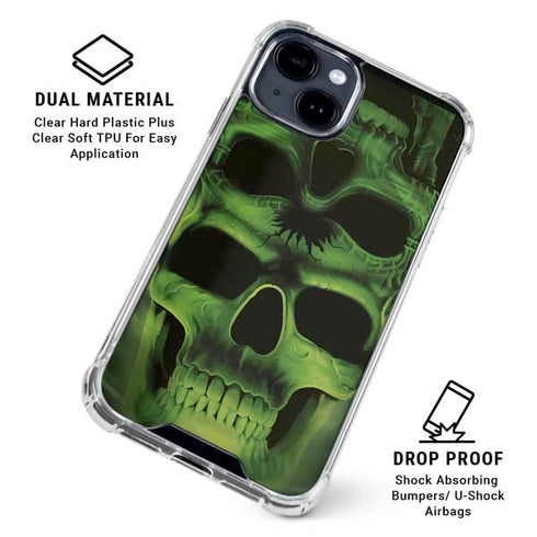 Liquid Blue Green Skulls iPhone 15 Clear Case