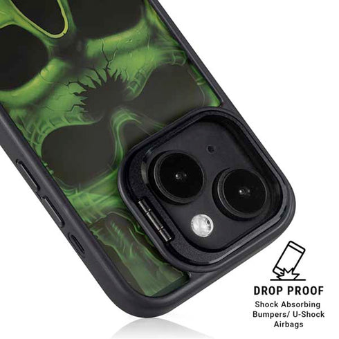 Liquid Blue Green Skulls iPhone 15 Kickstand Case