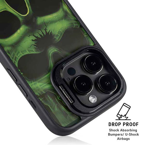 Liquid Blue Green Skulls iPhone 15 Pro Kickstand Case