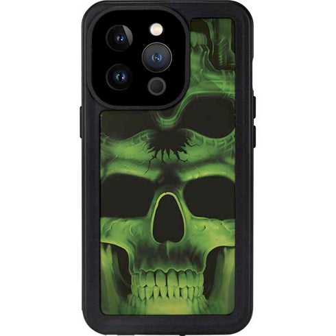 Liquid Blue Green Skulls iPhone 15 Pro Waterproof Case
