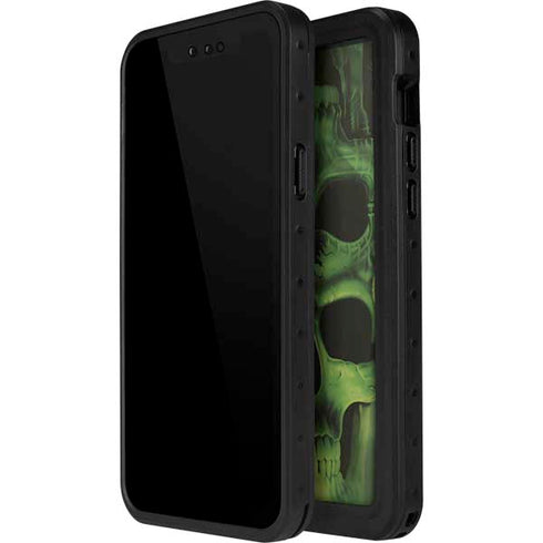 Liquid Blue Green Skulls iPhone 15 Pro Waterproof Case