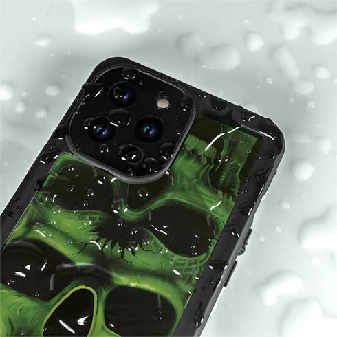Liquid Blue Green Skulls iPhone 15 Pro Waterproof Case