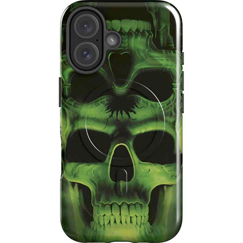 Liquid Blue Green Skulls iPhone 16 Plus Magsafe Impact Case