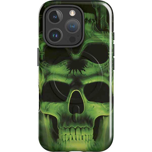 Liquid Blue Green Skulls iPhone 16 Pro Magsafe Impact Case
