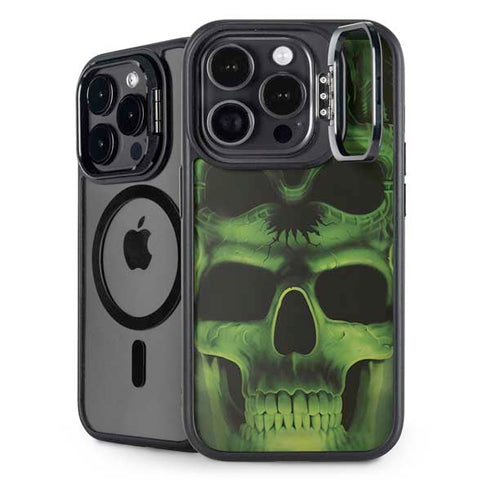Liquid Blue Green Skulls iPhone 16 Pro Max Kickstand Case