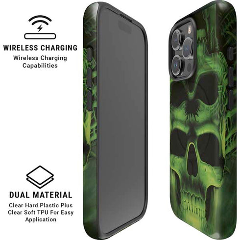 Liquid Blue Green Skulls iPhone 16 Pro Max Magsafe Impact Case