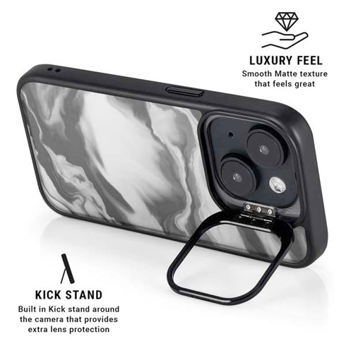 Grey Marble Ink iPhone 15 Kickstand Case