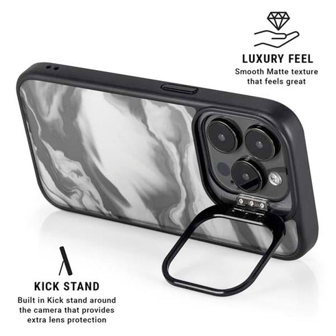 Grey Marble Ink iPhone 15 Pro Max Kickstand Case