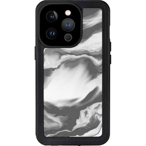 Grey Marble Ink iPhone 15 Pro Waterproof Case