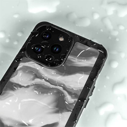Grey Marble Ink iPhone 15 Pro Waterproof Case