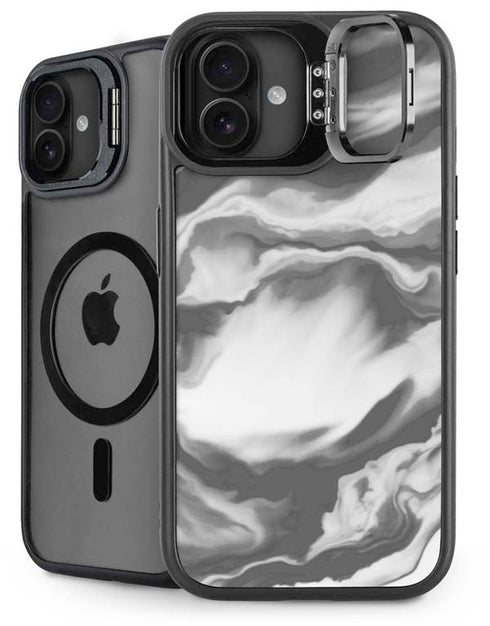 Grey Marble Ink iPhone 16 Kickstand Case