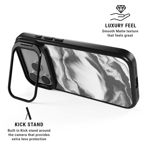 Grey Marble Ink iPhone 17 Pro Max Kickstand Case