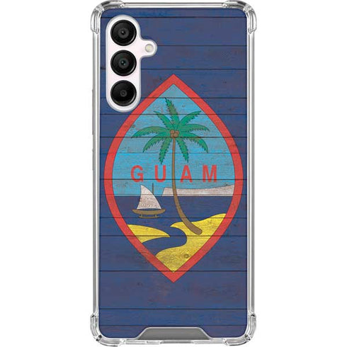 Guam Flag Dark Wood Galaxy A16 5G Clear Case