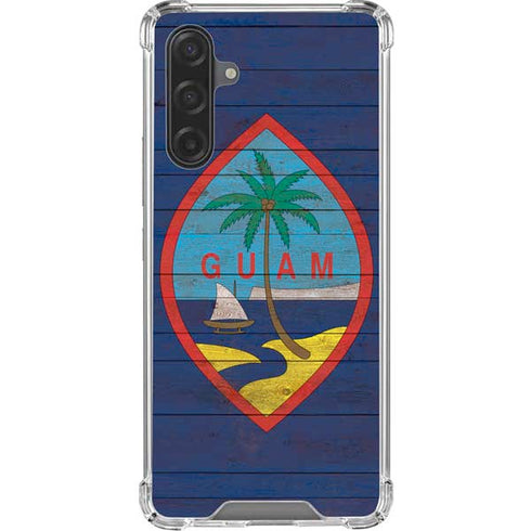 Guam Flag Dark Wood Galaxy A17 Clear Case