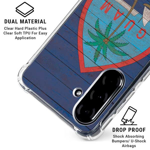 Guam Flag Dark Wood Galaxy A36 5G Clear Case