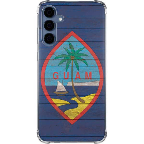 Guam Flag Dark Wood Galaxy A55 5G Clear Case