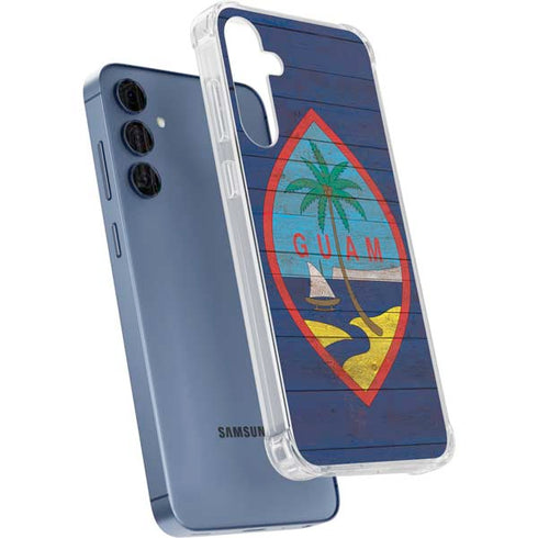 Guam Flag Dark Wood Galaxy A55 5G Clear Case
