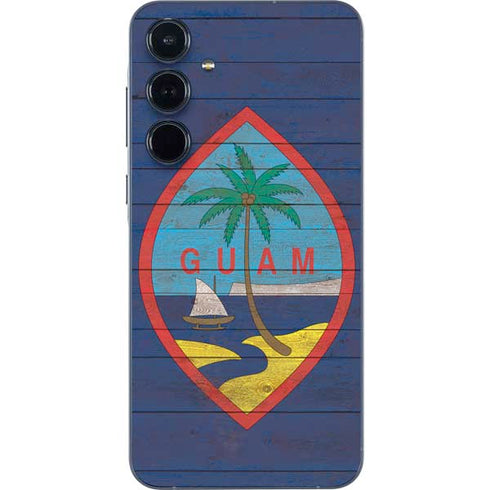 Guam Flag Dark Wood Galaxy A55 5G Skin