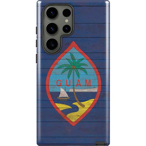 Guam Flag Dark Wood Galaxy S23 Ultra Pro Case