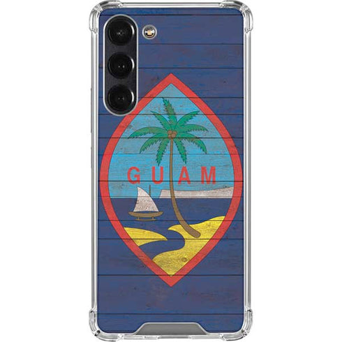 Guam Flag Dark Wood Galaxy S24 FE Clear Case