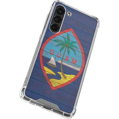 Guam Flag Dark Wood Galaxy S24 FE Clear Case