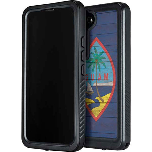 Guam Flag Dark Wood Galaxy S24 Plus Waterproof Case