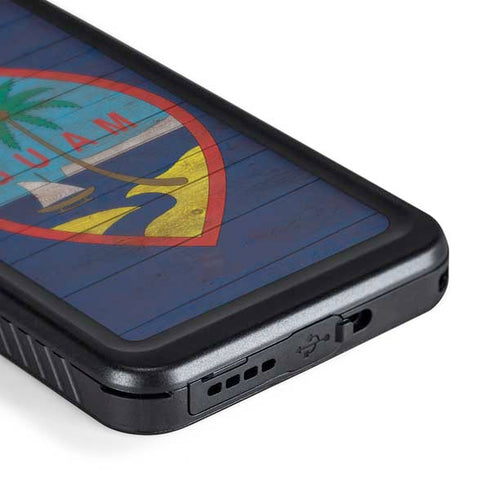 Guam Flag Dark Wood Galaxy S24 Plus Waterproof Case
