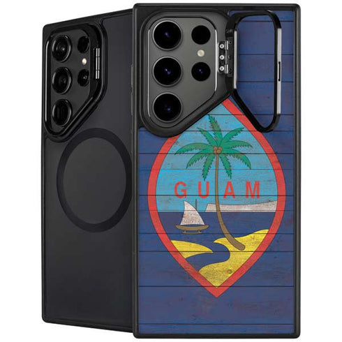 Guam Flag Dark Wood Galaxy S24 Ultra Kickstand Case