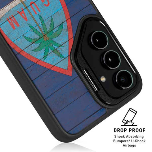 Guam Flag Dark Wood Galaxy S25 Ultra Kickstand Case