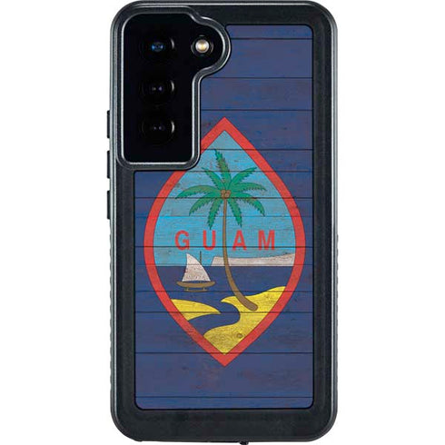 Guam Flag Dark Wood Galaxy S24 Waterproof Case
