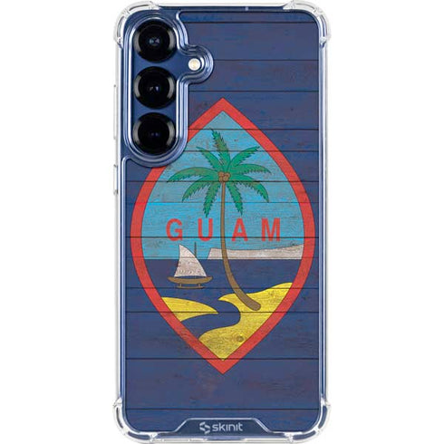 Guam Flag Dark Wood Galaxy S25 Clear Case